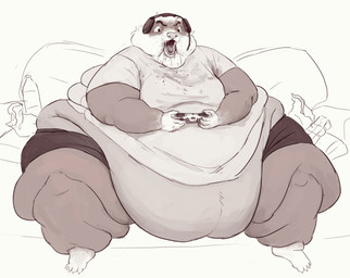 angry anthro barefoot belly big_belly bodily_fluids bottle bottomwear clothed clothing container controller drooling electronics fat_rolls feet furniture gaming headgear headphones headset holding_controller holding_object male midriff morbidly_obese morbidly_obese_anthro morbidly_obese_male obese obese_anthro obese_male open_mouth overweight overweight_anthro overweight_male pants saliva shirt simple_background sitting sofa solo stained_clothing topwear trash white_background cettus cettus_chaput domestic_ferret mammal mustelid musteline true_musteline weasel 2021 hi_res
