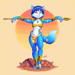 5_fingers 5_toes anthro armor bandeau black_nose blue_body blue_fur blue_hair bottomwear bracers breasts clothing feet female fingernails fingers footwear fur hair humanoid_feet humanoid_hands jewelry loincloth markings multicolored_body multicolored_fur nails necklace plantigrade sandals shoes small_breasts smile solo staff standing tail toenails toes topwear tribal tribal_markings two_tone_body two_tone_fur white_body white_fur sum5hadow nintendo star_fox krystal_(star_fox) canid canine fox mammal 1:1 absurd_res hi_res