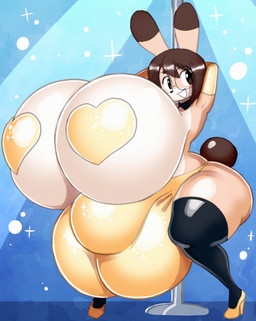 anthro armwear balls balls_outline big_balls big_breasts big_bulge big_penis breasts brown_eyes brown_hair bulge clothing dancing detailed_bulge dipstick_ears ear_markings eyewear genital_outline genitals glasses gynomorph gynomorph_anthro hair hands_behind_head heart_pasties heart_symbol huge_balls huge_breasts huge_bulge huge_penis huge_thighs hyper hyper_balls hyper_breasts hyper_bulge hyper_genitalia hyper_penis intersex intersex_anthro legwear markings multicolored_body multicolored_ears open_mouth pasties penis penis_outline pole pole_dancing solo stripper_pole thick_thighs thigh_highs thong two_tone_body underwear wide_hips angstrom a_(angstrom) lagomorph leporid mammal rabbit 2022 absurd_res digital_media_(artwork) hi_res
