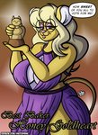 anthro award big_breasts breasts cleavage cleavage_cutout clothed clothing cutout dialogue dress english_text eyewear female glasses hi_res honey_(ever700) mammal mature_anthro mature_female mouse murid murine rodent sketchybug solo text trophy