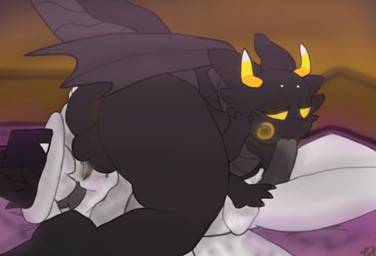 69_position animal_genitalia antennae_(anatomy) anthro anus balls big_butt black_body black_tail black_wings blush bodily_fluids butt candy candy_corn candy_corn_horns candy_corn_pattern claws clothing cum cum_drip cum_in_mouth cum_inside dessert drinking drinking_cum dripping duo erection fellatio food fur genital_fluids genitals glowing glowing_eyes grey_body grey_fur grey_penis hair hat headgear headwear horn male male/male male_penetrated male_penetrating male_penetrating_male nude oral oral_penetration penetration penile penis sex simple_background tail topwear tuft under_balls white_body white_fur white_horn wings yellow_eyes twf mythology darkii_(twf) twiggy_(twf) arthropod dragon insect lepidopteran moth mythological_creature mythological_scalie scalie digital_drawing_(artwork) digital_media_(artwork) hi_res