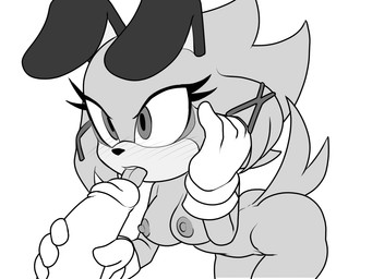 anthro bent_over big_breasts blush breasts brush brushing brushing_hair duo fake_ears fake_rabbit_ears fellatio female genitals gou_the_shiba_inu gripping_penis hair licking nipples nude oral penile penis penis_lick personal_grooming sex styling_hair tail tongue wide_hips 4chan_anon sega sonic_the_hedgehog_(series) fan_character canid canine canis domestic_dog human mammal shiba_inu spitz monochrome