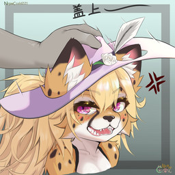 anthro blush clothing cross-popping_vein feathers female fingers flower hair hand_on_hat hand_on_head hat headgear headwear inner_ear_fluff plant solo tuft nrpwccold221 felid leopard mammal pantherine 1:1 2025 absurd_res digital_media_(artwork) hi_res