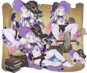 anthro barefoot belt blue_eyes book bulge clothed clothing detailed_bulge feet fur hat headgear headwear jewelry kemono long_ears magic_user male navel necklace pawpads skimpy slim slim_anthro slim_male solo thong underwear white_body white_fur wizard_hat qftalorz lagomorph leporid mammal rabbit hi_res