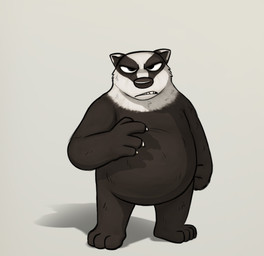 angry anthro belly big_belly black_body black_fur fur male overweight overweight_male simple_background solo standing white_body white_fur benteem1 falcon_express pets_on_a_train badger mammal mustelid musteline 2025 hi_res