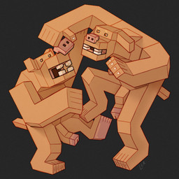 abstract_art anthro cubism duo fight genitals half-erect long_penis low_poly male male/male modular penis polygonal_body short simple_background tall wrestling ravuer canid canine canis domestic_dog mammal 1:1 hi_res