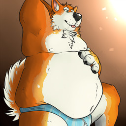 anthro biped blep claws clothed clothing eyebrows finger_claws fur hand_behind_head male moobs multicolored_body multicolored_fur navel obese obese_anthro obese_male orange_body orange_fur overweight overweight_anthro overweight_male paws simple_background standing tail thick_thighs tongue tongue_out underwear underwear_only mosin akita canid canine canis domestic_dog mammal spitz 1:1 2015 digital_drawing_(artwork) digital_media_(artwork)