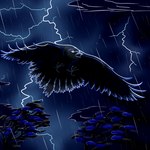ambiguous_gender electricity feral lightning night solo storm thunder confusedraven avian bird corvid corvus_(genus) oscine passerine raven 1:1 absurd_res hi_res