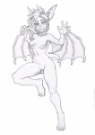 anthro breasts featureless_breasts female genitals looking_at_viewer nude pussy smile solo standing wings autumm_airwave bat mammal graphite_(artwork) monochrome traditional_media_(artwork)