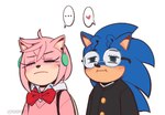 anthro blue_body blue_fur blush bow_ribbon clothing collared_shirt cosplay duo ear_piercing eyelashes eyewear female fur glasses heart_symbol long_sleeves male piercing pink_body pink_fur school_uniform shirt simple_background speech_bubble sweater topwear uniform upper_body white_background kiikoi11 dandadan sega sonic_the_hedgehog_(series) amy_rose ken_takakura momo_ayase sonic_the_hedgehog eulipotyphlan hedgehog mammal 2024