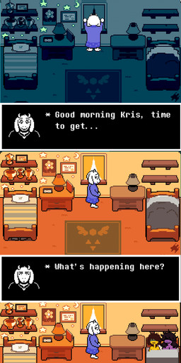 after_sex ambiguous_gender ambiguous_human anthro barefoot bed bedhead blush breasts cartoon_freckles cleavage clothed clothing dialogue eyelashes feet female female/ambiguous freckled_face freckles furniture group hair interspecies long_eyelashes morning nude on_bed sleeping text trio under_covers unknown_artist deltarune undertale undertale_(series) kris_dreemurr susie_(deltarune) toriel boss_monster_(undertale) bovid caprine human mammal reptile scalie 2018 absurd_res comic digital_media_(artwork) english_text hi_res pixel_(artwork) source_request adopted_(lore) adoptive_mother_(lore)