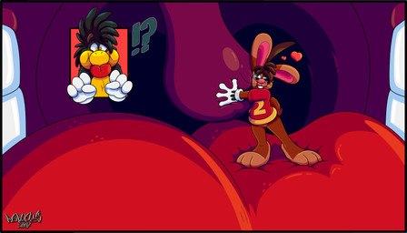 3_toes 4_fingers anthro big_feet big_tongue blush blush_lines cartoon_gloves duo feet fingers heart_symbol inside_mouth male male/male mawplay paws red_tongue soft_vore surprised tail toes tongue tongue_out toony uvula uvula_grab uvula_play vore marquis2007 roderick_(tamerkoh) zak_(marquis2007) avian bird corvid corvus_(genus) crow lagomorph leporid mammal oscine passerine rabbit absurd_res hi_res