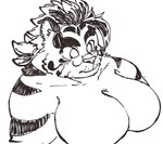 anthro blush breasts clothed clothing crossgender eyebrows eyewear featureless_breasts female glasses hair looking_at_self mtf_crossgender ponytail solo thick_eyebrows topless topless_female exe_exem lifewonders tokyo_afterschool_summoners licho_(tas) felid mammal pantherine tiger