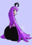 big_butt butt female grin hair hair_hand looking_back not_furry plant purple_background purple_hair simple_background smile solo yellow_eyes scrapcorcist nintendo pokemon elemental_creature flora_fauna generation_6_pokemon gourgeist pokemon_(species) shiny_pokemon 2016 hi_res