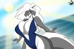 anthro big_breasts breasts clothing female huge_breasts one-piece_swimsuit sea solo sun swimwear water chrisandcompany kelsey_sienna mammal mephitid skunk