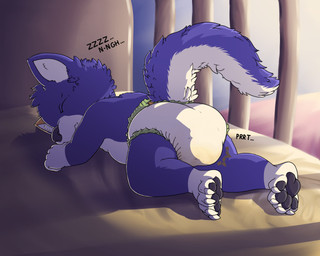 anthro clothed clothing diaper diaper_only feces male pooping sleep_pooping sleeping soiled_diaper soiling soiling_diaper solo topless unclean_diaper used_diaper using_diaper wearing_diaper young young_anthro iakhot canid canine canis domestic_dog mammal 5:4