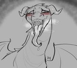 ahegao blush bodily_fluids breath drooling fangs female feral horn looking_pleasured mouth_shot open_mouth saliva sharp_teeth solo teeth tongue tongue_out wings iseenudepeople mythology queen_shynssal_(kuzurus) dragon mythological_creature mythological_scalie scalie 2025 greyscale hi_res monochrome spot_color