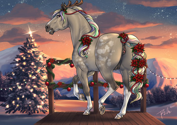 animal_genitalia animal_vulva antlers anus blonde_mane blue_mane blue_sky blue_tail christmas_tree cloud equine_anus equine_genitalia equine_vulva eyelashes female female_feral feral four_pointed_star genitals grey_body grin holidays horn leg_markings looking_at_viewer mane markings orange_sky pink_mane pink_tail plant presenting presenting_anus presenting_vulva puffy_anus purple_eyes sky smile socks_(marking) solo star sunset tail tree vulva yellow_tail rufciu christmas equid equine horse mammal 2025 dated hi_res signature