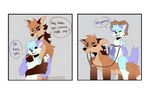 16:10 2023 2_panel_comic all_fours anthro black_border black_eyebrows black_nose black_sclera blue_body blue_eyes blue_fur blue_pupils blush blush_lines border brown_body brown_fur canid canine casual_nudity claws clothing colored comic cowboy_hat dialogue digital_drawing_(artwork) digital_media_(artwork) duo eyebrows featureless_crotch finger_claws flat_colors fluffy fluffy_hair fluffy_tail fox fur gradient_fur grey_background hair happy hat hat_only head_tuft headgear headgear_only headwear headwear_only hug hugging_another hugging_from_behind humor lead leash leg_markings looking_at_another looking_down looking_down_at_another looking_down_at_partner male male/male mammal mane maned_wolf markings mostly_nude multicolored_body multicolored_fur pink_tongue pupils purple_body purple_fur riding rope shaded simple_background simple_shading smaller_version_at_source smile socks_(marking) speech_bubble spraykitty tail teeth thick_eyebrows tongue tuft unimpressed watermark white_body white_eyebrows white_fur widescreen