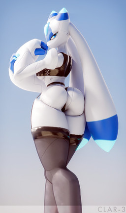 2_horns anthro black_clothing black_legwear black_shirt black_tank_top black_thigh_highs black_thong black_topwear black_underwear blue_background blue_eyes breasts butt clothing female forehead_gem gem glowing glowing_eyes glowing_horn gradient_background horn joints legwear looking_at_viewer looking_back looking_back_at_viewer medium_breasts mouthless palmorph rear_view shirt simple_background solo tank_top thick_thighs thigh_highs thigh_strap thong topwear under_boob underwear white_body wide_hips thenicedragon warfaremachine_(modeler) palworld pocketpair lunaris_(pal) pal_(species) 3d_(artwork) digital_media_(artwork) hi_res watermark