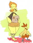 ambiguous_gender anthro big_breasts breasts choker cleavage clothed clothing duo feet female fully_clothed hair jacket jewelry multicolored_hair necklace nude shirt slightly_chubby talons thick_thighs toes topwear two_tone_hair wings little_hareboy nintendo pokemon fellock avian bird chicken chikin combusken galliform gallus_(genus) generation_3_pokemon phasianid pokemon_(species) hi_res