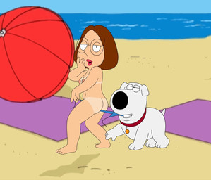 breasts brown_hair butt duo female hair nipples screencap screencap_background suntan tan_line white_body frost969 coppertone_(sunscreen) family_guy brian_griffin meg_griffin canid canine canis domestic_dog human mammal hi_res