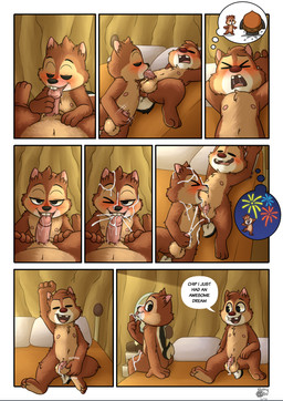 balls bed blush bodily_fluids brown_body circumcised cum erection fellatio foreskin furniture genital_fluids genitals humanoid_genitalia humanoid_penis lying male male/male nipples nude on_bed oral penile penis sex sleep_sex sleeping sucking tail text thought_bubble tongue nutty_bo chip_'n_dale_rescue_rangers disney chip_(disney) dale_(disney) chipmunk ground_squirrel mammal rodent sciurid absurd_res english_text hi_res