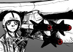 aircraft airplane armor eye_contact f-4_phantom headgear helmet jet looking_at_another missile pilot possessed_inanimate red_eyes vehicle hladilnik carol_(hladilnik) daniel_(hladilnik) canid canine canis ghost mammal spirit wolf 2023 hi_res spot_color