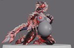 anthro areola belly big_belly bioluminescence breasts female glowing hand_on_breast hand_on_hip kneeling looking_at_viewer nipples open_mouth platform pregnant pregnant_anthro pregnant_female red_areola red_nipples scales solo spines tail tongue tongue_out apekweit phrostbite capcom monster_hunter zinogre_(apekweit) fanged_wyvern stygian_zinogre zinogre 3d_(artwork) blender_(artwork) digital_media_(artwork) hi_res