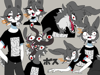 anthro body_horror clothed clothing female multi_eye sharp_teeth shirt solo t-shirt teeth topwear transformation 87sukiyaki lagomorph leporid mammal monster rabbit 4:3 hi_res