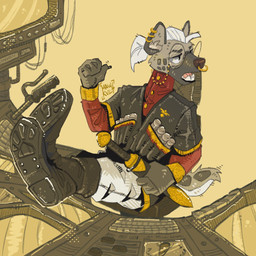 anthro boots chair clothing dialogue ear_piercing ear_ring ears_up eyewear facial_piercing footwear furniture gesture glasses hair hand_gesture holding_melee_weapon holding_object holding_sword holding_weapon lever looking_aside male melee_weapon nose_piercing nose_ring on_chair open_mouth piercing pointing ring_piercing round_glasses septum_piercing septum_ring shoes sitting sitting_on_chair solo sword tail teeth teeth_showing tongue weapon wearing_glasses white_hair mawkvlt kolya_yeen_(mawkvlt) hyena mammal spotted_hyena 1:1 hi_res