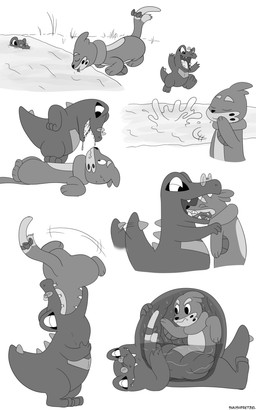 abdominal_bulge accessory ambiguous/ambiguous ambiguous_gender ambiguous_pred ambiguous_prey bodily_fluids bow_(feature) bow_accessory bow_ribbon drooling duo eyewear feral furgonomics glasses head_first internal neck_bulge oral_vore partially_inside partially_submerged ribbons saliva tail tail_accessory tail_bow tail_ribbon vore smushpretzel nintendo pokemon buizel generation_2_pokemon generation_4_pokemon mammal pokemon_(species) totodile 2020 5:8 absurd_res hi_res monochrome
