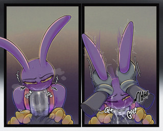 anthro big_penis blush bodily_fluids clothing cum cum_in_mouth cum_inside deep_throat duo ear_grab fellatio first_person_view forced forced_oral fur genital_fluids genitals gloves handwear humanoid_genitalia humanoid_penis long_ears male male/male male_penetrated male_penetrating male_penetrating_male male_pov oral oral_penetration penetration penile penis purple_body purple_fur sex suspenders tears yellow_clothing yellow_eyes yellow_gloves yellow_handwear frufrusbin glitch_productions the_amazing_digital_circus jax_(tadc) lagomorph leporid mammal rabbit comic hi_res