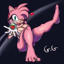 4_toes 5_fingers anthro bent_leg big_breasts big_eyes biped bracelet breasts clothing cosmic_background earth eyelashes feet female female_anthro fingers fur gloves gold_(metal) gold_bracelet gold_jewelry green_eyes hair handwear heart_symbol holding_breast holding_planet jewelry lipstick long_eyelashes macro macro_anthro macro_female makeup moon multicolored_body nude one_eye_closed pink_body pink_fur pink_hair planet red_hairband red_lipstick short_tail solo space space_background straight_leg tail terra_macro thick_thighs toes two_tone_body white_clothing white_gloves white_handwear wink generalgodzilla sega sonic_the_hedgehog_(series) amy_rose eulipotyphlan hedgehog mammal 1:1 2022 absurd_res colored digital_media_(artwork) hi_res signature
