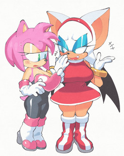 accessory alternate_costume anthro armwear bat_wings big_breasts black_bodysuit black_clothing black_nose black_skinsuit black_wings blue_eyeshadow blush blush_lines bodysuit boots bracelet breast_envy breasts clothed clothing clothing_swap dress duo elbow_gloves eyelashes eyeshadow female footwear front_view fur gloves green_eyes hair hair_accessory hairband handwear head_tuft jewelry knee_boots knee_highs legwear makeup medium_breasts membrane_(anatomy) membranous_wings open_mouth open_smile pink_body pink_fur pink_hair red_boots red_clothing red_dress red_footwear shoes short_hair simple_background skinsuit smile tan_body tan_fur thick_thighs tight_clothing tuft white_background white_body white_boots white_clothing white_footwear white_fur white_gloves white_handwear wide_hips wings inkerton-kun sega sonic_the_hedgehog_(series) amy_rose rouge_the_bat bat eulipotyphlan hedgehog mammal hi_res