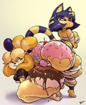 2022 :< absurd_res animal_crossing ankha_(animal_crossing) anthro arm_under_breasts ass_to_ass between_butts big_breasts big_butt breasts bulging_breasts butt butt_smother canid canine canis crossed_arms digital_media_(artwork) domestic_cat domestic_dog dominant dominant_female eyeshadow felid feline felis female frosting frosting_on_butt group hi_res huge_butt huge_hips huge_thighs isabelle_(animal_crossing) larger_female makeup male mammal mario_bros nintendo noctoc pink_yoshi purps scrunched_nose sharp_teeth shih_tzu size_difference smaller_male smothering struggling teeth thick_thighs toy_dog trio under_boob wide_hips yoshi