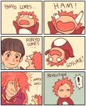 blush exclamation_point eyes_closed female hair humor male open_mouth pink_hair smile text millionfish ghibli ponyo_loves_revolution_(meme) ponyo_on_a_cliff_by_the_sea fujimoto_(ponyo) ponyo sosuke_(ponyo) human mammal 2_frame_animation animated animated_comic comic english_text meme short_playtime