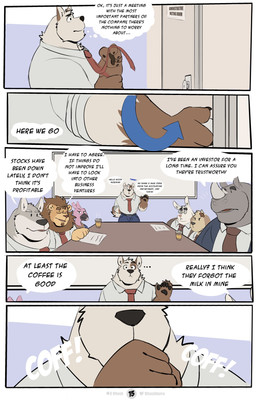 :< anthro barazoku beverage biped black_eyebrows black_eyes black_nose black_pawpads blue_bottomwear blue_clothing blue_pants bottomwear brown_ears business_suit chest_tuft clothed clothed_anthro clothed_female clothing coffee container cough cup cyan_background detailed_background dialogue ear_tuft ears_up eyebrows eyewear female fingers fully_clothed fur furniture gesture glasses greeting grey_body grey_eyebrows grey_fur group hair hand_gesture inner_ear_fluff inside interspecies male monotone_body mouth_closed muscular muscular_anthro muscular_male neck_tuft necktie neutral_expression office onomatopoeia open_door orange_nose overweight pants paper patreon_logo patreon_username pawpads paws pink_body pink_fur raised_eyebrow shirt simple_background sitting sound_effects speech_bubble standing suit table teeth teeth_showing text tongue topwear tuft twitter_logo walking wearing_glasses white_body white_clothing white_fur white_nose white_shirt white_topwear yellow_body yellow_fur vitashi patreon twitter avian bird canid canine canis common_hippopotamus domestic_dog felid flamingo hippopotamid lagomorph leporid lion mammal pantherine rabbit scalie wolf 2023 artist_name colored comic detailed digital_media_(artwork) english_text hi_res multiple_scenes sequence signature