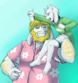 anthro arm_hair beard blonde_hair body_hair clothed clothing duo facial_hair family fully_clothed green_clothing green_sweater green_topwear hair horn long_ears long_horn male mature_anthro mature_male pattern_clothing pattern_sweater pattern_topwear shirt simple_background smile striped_clothing striped_sweater striped_topwear stripes sweater t-shirt topwear raxkiyamato undertale undertale_(series) asgore_dreemurr asriel_dreemurr boss_monster_(undertale) bovid caprine goat mammal 2017 father_(lore) father_and_child_(lore) father_and_son_(lore) parent_(lore) parent_and_child_(lore) parent_and_son_(lore) son_(lore)