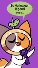 :3 ambiguous_gender big_ears big_eyes black_background blush duo feral flashlight floppy_ears fluffy fluffy_tail food food_costume fur holidays humor light_switch mirror mottled paws pickle_(food) piebald purple_background quadruped semi-anthro simple_background smile speech_bubble tail text underlight yellow_body yellow_fur kyrakupetsky chikn_nuggit halloween cheezborger_(chikn_nuggit) chikn_nuggit_(chikn_nuggit) calico_cat canid canine canis domestic_cat domestic_dog felid feline felis mammal 2021 9:16 animated digital_media_(artwork) english_text hi_res official_art short_playtime sound voice_acted webm female_(lore) male_(lore)