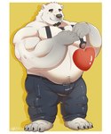 4_toes anthro black_nose bottomwear clothing feet heart_symbol humanoid_hands kemono male musclegut muscular overweight overweight_male pants solo toes white_body hfengfffff bear mammal polar_bear ursine 2023 5:6 hi_res