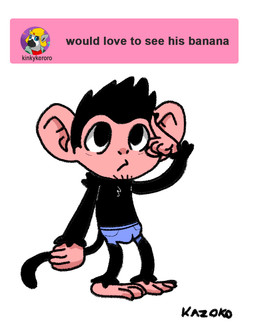 5_fingers 5_toes anthro banana black_body black_fur bottomwear bulge chin_tuft clothing facial_hair facial_tuft feet fingers food fruit fur hand_in_pants looking_at_viewer low_framerate male motion_lines plant prehensile_feet shorts simple_background smile solo text toes tongue tongue_out tuft white_background conditional_dnp kazoko_(artist) haplorhine mammal monkey primate 2021 alternate_version_at_source animated hi_res loop slideshow