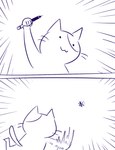 2_panel_comic ambiguous_gender cat_smile closed_smile dot_eyes holding_object holding_pen motion_lines mouth_closed paws pen smile solo tablet_pen tail throwing_object whiskers flavia-elric domestic_cat felid feline felis mammal 2019 blue_and_white comic digital_media_(artwork) hi_res monochrome sketch