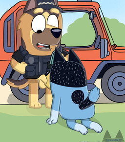 3_fingers anthro arm_support balls barefoot bent_arm big_eyes big_penis biped black_body black_clothing black_ears black_eyes black_fur black_hat black_headwear black_nose black_shirt black_tail black_topwear black_vest blue_sky blue_tail bottomless bottomless_anthro bottomless_male brown_body brown_fur car cheek_tuft clothed clothed/nude clothing curved_eyebrows dark_body dark_fur day dominant dominant_anthro dominant_male duo extended_arm eyebrows faceless_anthro faceless_character faceless_male facial_tuft feet fellatio fingers fur fur_tuft genitals glistening glistening_nose gloves_(marking) hand_on_hip hand_on_own_hip hat headgear headwear iris kneeling kneeling_oral_position leg_markings light_body light_fur looking_at_another looking_at_partner looking_down looking_down_at_another looking_down_at_partner male male/male markings mature_anthro mature_male monotone_genitals monotone_penis multicolored_body multicolored_fur no_pupils nude nude_anthro nude_male on_model on_style open_mouth open_smile oral outside outside_sex penile penis penis_in_mouth pink_inner_ear pink_tongue plant pointy_ears police police_officer pouch_(clothing) prick_ears sex shadow shirt shrub sky smile smiling_at_another smiling_at_partner socks_(marking) straight_legs style_emulation submissive submissive_anthro submissive_male tail tan_balls tan_body tan_eyebrows tan_fur tan_markings tan_penis tan_tail teeth text thick_eyebrows three-quarter_view tongue topwear tuft two_tone_tail vehicle vest white_body white_fur white_markings white_sclera yellow_body yellow_fur banditr17 bluey_(series) bandit_heeler australian_cattle_dog canid canine canis cattledog domestic_dog german_shepherd herding_dog mammal pastoral_dog 2025 artist_name digital_drawing_(artwork) digital_media_(artwork) hi_res