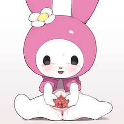 anthro anus big_vulva cervix chibi female front_view genitals looking_at_self plump_labia presenting presenting_cervix presenting_vulva simple_background sitting solo spread_legs spread_vulva spreading vulva white_background white_body rinrin_(pixiv) onegai_my_melody sanrio my_melody lagomorph leporid mammal rabbit 1:1 hi_res