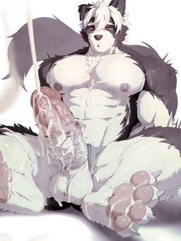 abs anthro balls barazoku big_balls big_muscles big_pecs big_penis black_body black_fur blue_eyes bodily_fluids cum cum_on_penis cumshot ejaculation erection feet fluffy fluffy_tail fur genital_fluids genitals glans hair huge_penis humanoid_genitalia humanoid_penis male masturbation muscular muscular_male nude_male orgasm pawpads pecs penile penile_masturbation penis penis_grab precum simple_background solo sweat tail thick_penis vein veiny_penis white_background white_hair mymu666 border_collie canid canine canis collie domestic_dog herding_dog mammal pastoral_dog sheepdog 3:4 hi_res