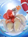 anthro big_breasts breasts clothed clothing female glistening handles_on_back handles_on_tail handles_on_thighs inflatable jazzi latex lifeguard lifeguard_swimsuit pool_toy pooltoy_transformation seam_(sewing) solo swimming_pool transformation elysianelly animate_inanimate living_inflatable mammal mustelid otter 3:4 hi_res