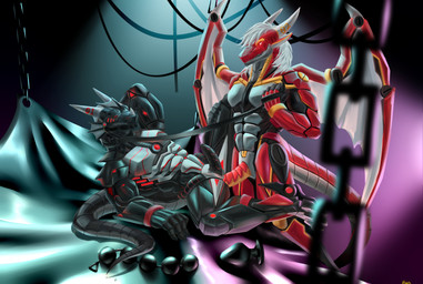 anal_beads anal_toy anthro black_body blue_eyes buttplug chain claws collar dorsal_fin dorsal_frill ear_fins fin frill_(anatomy) genitals grey_body hair horn leash machine male mechanical_penis multicolored_body penis plug_(sex_toy) red_body red_eyes sex_toy spines synthetic white_body white_hair wings ranconee mythology jamesthedragon negadrake dragon hybrid mythological_creature mythological_scalie scalie 2024 hi_res