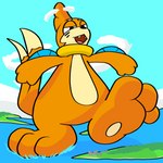 2_tails 3_fingers 3_toes ambiguous_gender black_nose city cloud feet fingers fur giga macro multi_tail multicolored_body multicolored_fur orange_body orange_fur outside paws sky solo tail tan_body tan_fur teeth toes tongue two_tone_body two_tone_fur discardigan nintendo pokemon buizel generation_4_pokemon mammal mustelid musteline pokemon_(species) true_musteline weasel 1:1 hi_res