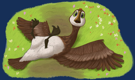 avian_butt avian_feet beak belly black_feet brown_body brown_feathers brown_tail_feathers brown_wings feathers feet feral flower grass green_eyes legs_up looking_at_viewer lying male on_back open_mouth outside plant solo spread_wings tail tail_feathers white_belly white_body white_face white_feathers wings monocerus dreamworks the_wild_robot brightbill_(the_wild_robot) anatid anseriform anserine avian bird goose absurd_res alpha_channel hi_res huge_filesize